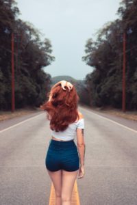 woman with hair extensions on road - scizzorhands